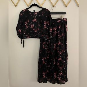 AllSaints Floral Linen & Silk Crop Top and Skirt Size US 8